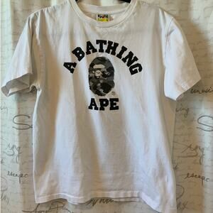 A Bathing Ape BAPE White Camo Logo Graphic Tee Shirt Men's Size M Streetwear